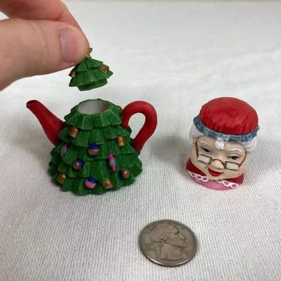 1995 Chadwick Miller Xmas Resin Mini Tea Set w/ Wreath Base, Santa & Elves - Picture 7 of 9